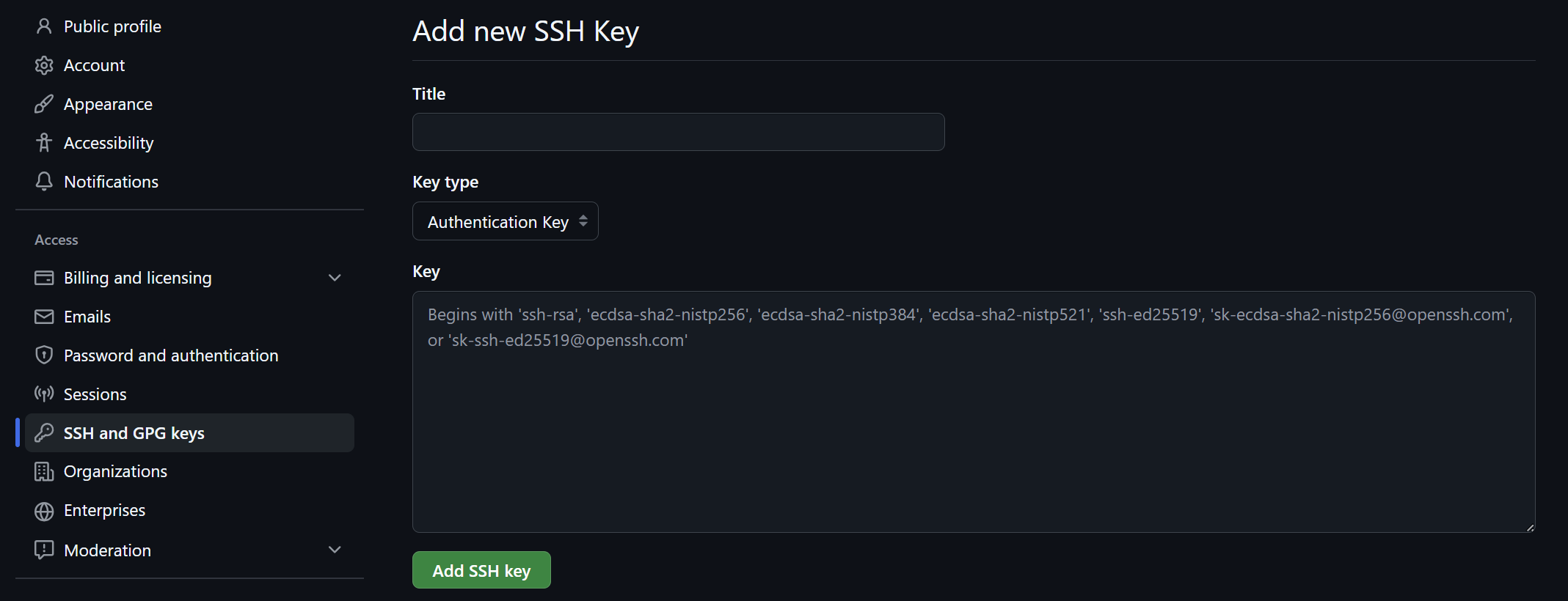 Adding a new SSH key to GitHub